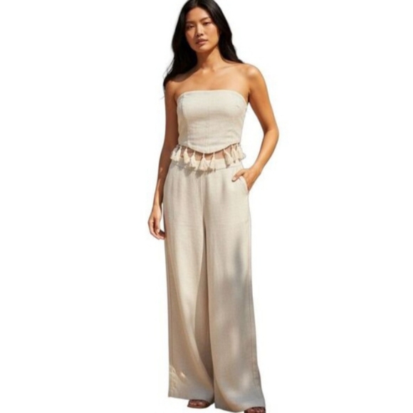 Lily Pants - Lilyful Cream Vacay Tassel Pant Set with Fringe Sz.S NWT.